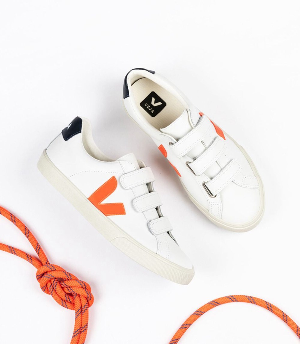 Tenis Veja Hombre - 3-Lock Cuero - Blancos/Naranjas - 865ADLJET